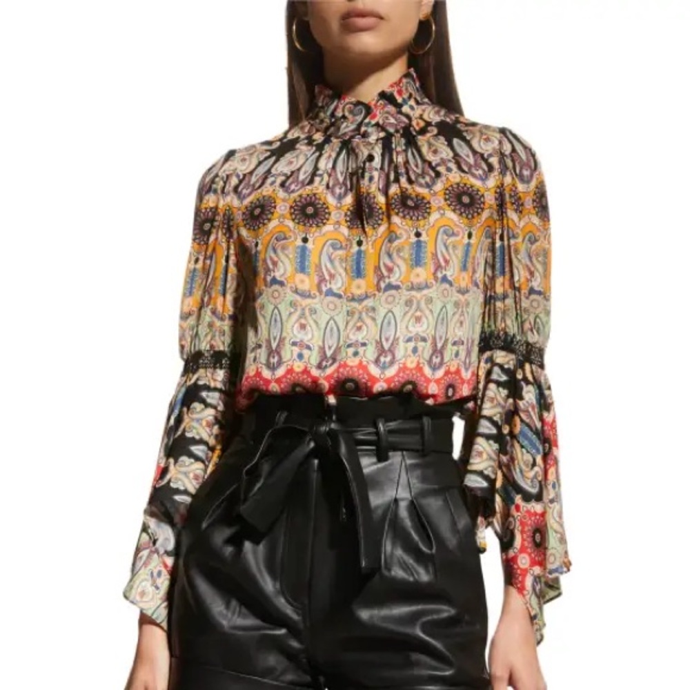 Alice + Olivia Jada Smocked Handkerchief Blouse